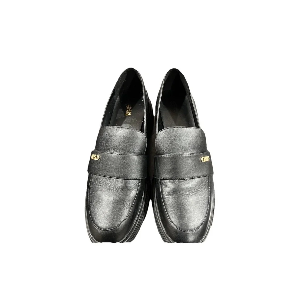 (b1/N)Michael Kors Women's Parker Lug Loafer, a black leather slip-on Size 9